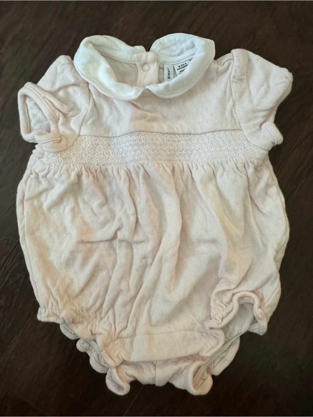 Janie & Jack Soft Pink Baby Romper with Peter Pan Collar